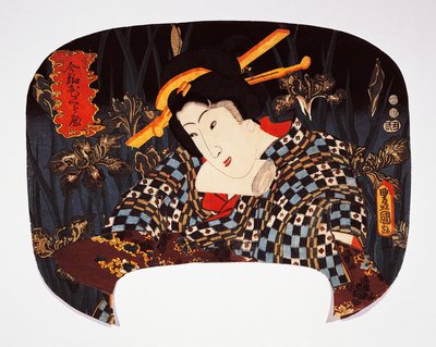 Retrato de cortesã com íris no fundo de Utagawa Kunisada