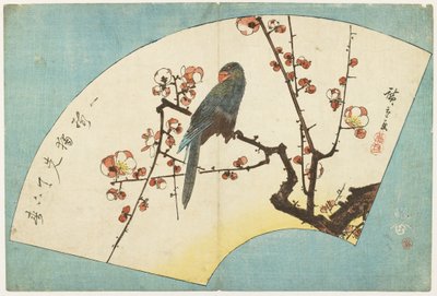 (Papagaio em uma ameixa de floração), meados do século XIX de Utagawa Hiroshige
