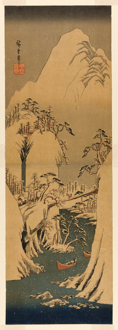 Um desfiladeiro nevado no rio Fuji de Utagawa Hiroshige