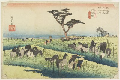 Feira do Cavalo de Abril, Chiryu_, c. 1833 de Utagawa Hiroshige