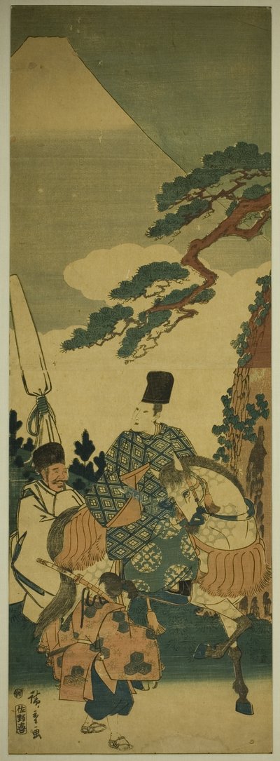 Ariwara no Narihira passando pelo Monte Fuji em sua jornada para o leste de Utagawa Hiroshige