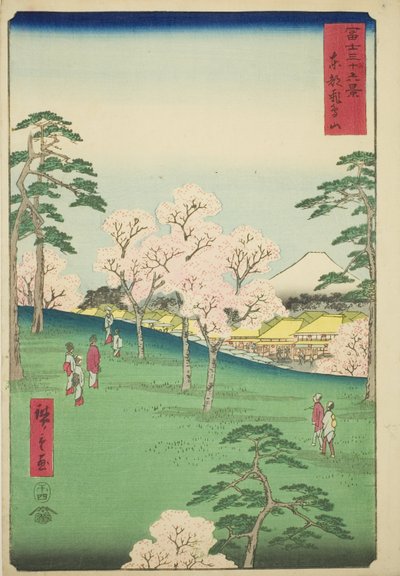 Asuka Hill na Capital Oriental (Toto Asukayama), da série "Trinta e seis vistas do Monte Fuji (Fuji sanjurokkei)" de Utagawa Hiroshige