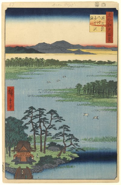 Santuário Benten, Lagoa Inokashira, nº 87 de Cem Vistas Famosas de Edo, 1856 (impressão em xilogravura) de Utagawa Hiroshige