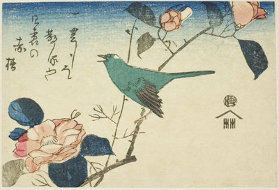 Toutinegra de Bush e camélia de Utagawa Hiroshige