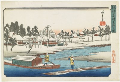 Tempo claro após a neve em Masaki, 1832-1839 de Utagawa Hiroshige