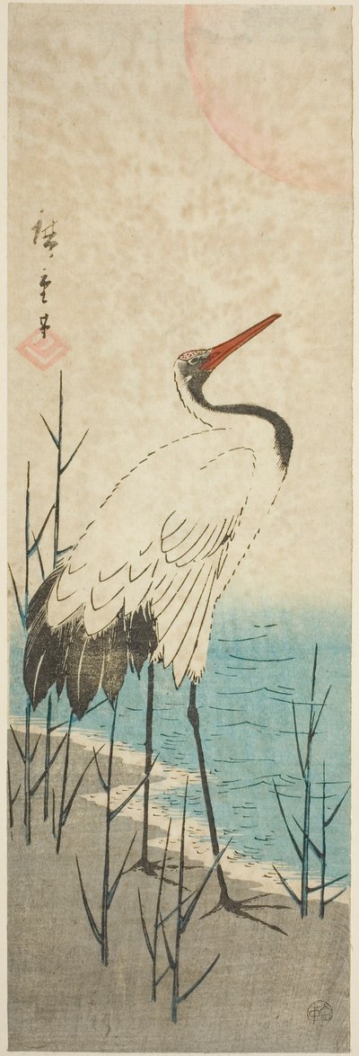 Guindaste e sol de Utagawa Hiroshige