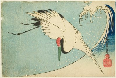 Guindaste voando sobre a onda de Utagawa Hiroshige