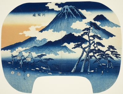 Vista distante do Monte Asama no distrito de Shinshu de Utagawa Hiroshige