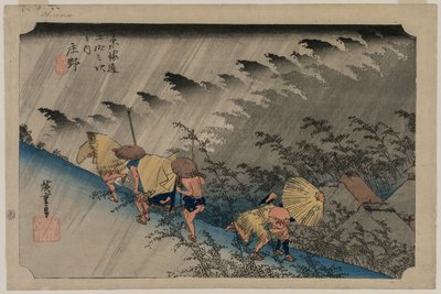 Driving Rain at Shono (Estação 46) da série Cinquenta e Três Estações do Tokaido de Utagawa Hiroshige