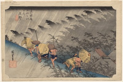 Driving Rain at Shono (Estação 46) da série Cinquenta e Três Estações do Tokaido de Utagawa Hiroshige