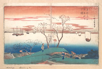Cerejeiras ao entardecer em Gotenyama de Utagawa Hiroshige