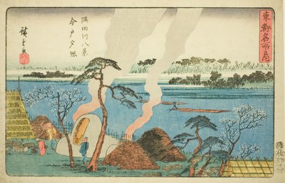 Oito Vistas do Rio Sumida (Sumidagawa Hakkei, Imado Sekisho), da série "Toto Meisho No Uchi" de Utagawa Hiroshige