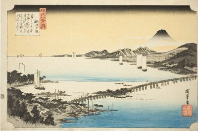 Evening Glow at Seta Bridge (Seta no sekisho), da série "Eight Views of Omi (Omi hakkei no uchi)" de Utagawa Hiroshige