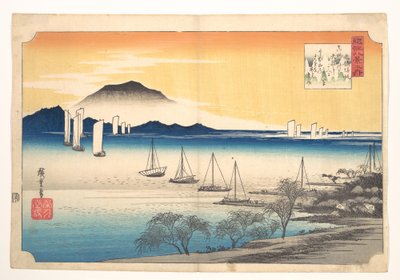Barcos de pesca a regressar a Yabase de Utagawa Hiroshige