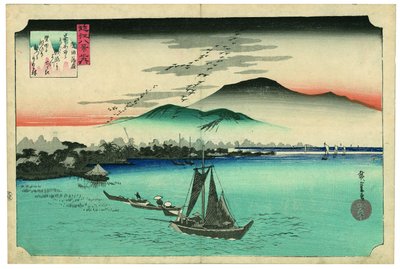 Gansos a descer em Katada de Utagawa Hiroshige