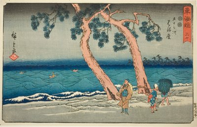 Hamamatsu—Não. 30, da série "Cinquenta e três estações do Tokaido (Tokaido gojusan tsugi)", também conhecido como Reisho Tokaido de Utagawa Hiroshige