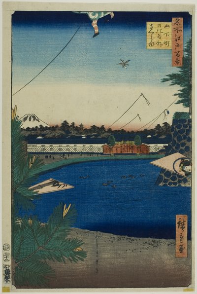 Hibiya e Soto-Sakurada de Yamashita-cho (Yamashita-cho Hibiya Soto-Sakurada), da série "Cem vistas famosas de Edo (Meisho Edo hyakkei)" de Utagawa Hiroshige