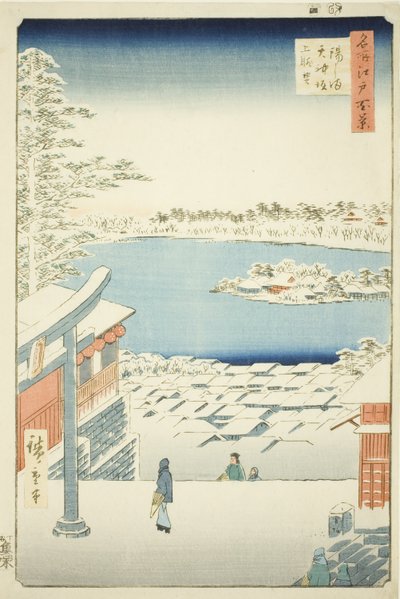 Puxe a vista l e p de Yushima Tenjin Shline (Yushima Tenjin Sakaue Tembo), da série ``Ridge dred fa net s views of Edo (Cem vistas de Edo)