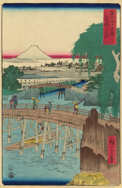 Ponte Ichikoku na Capital Oriental (Toto Ichikokubashi), da série "Trinta e seis vistas do Monte Fuji (Fuji sanjurokkei)" de Utagawa Hiroshige