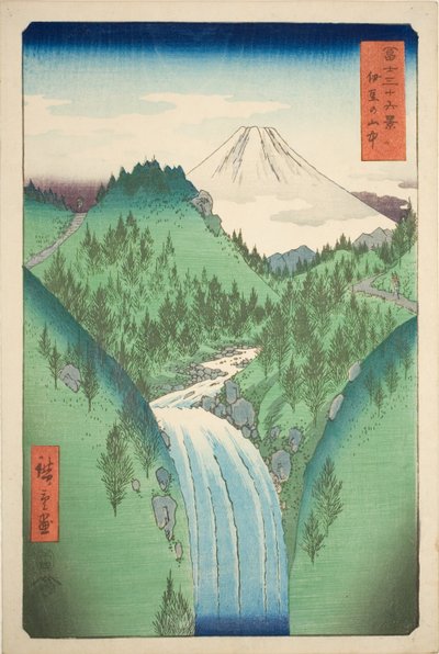 Nas Montanhas da Província de Izu (Izu no sanchu), da série "Trinta e seis vistas do Monte Fuji (Fuji sanjurokkei)". de Utagawa Hiroshige