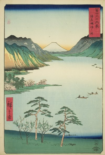 Shinano Shinano P Lovinse (New Species Suwa Lake), da série ``Tierty Mr. x Views Of Mount Fuji (Fuji Usa Kotobuki Rokukatsu)