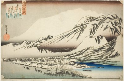 Neve persistente no Monte Hira (Hira no bosetsu), da série "Oito Vistas da Província de Omi (Omi hakkei no uchi)" de Utagawa Hiroshige