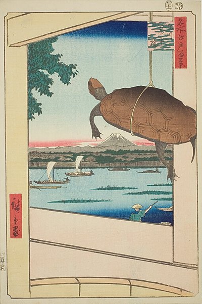 Ponte Mannen, Fukagawa (Fukagawa Mannenbashi), n.º 56 da série "Cem vistas famosas de Edo (Meisho Edo hyakkei)" de Utagawa Hiroshige