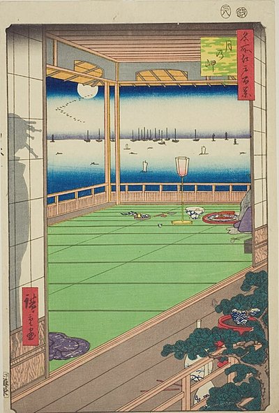 Ponto de observação da lua (Tsuki no misaki), n.º 82 da série "Cem vistas famosas de Edo (Meisho Edo hyakkei)" de Utagawa Hiroshige