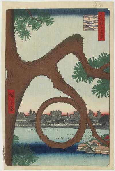 Pinho da Lua, Templo de Ueno, agosto de 1857 de Utagawa Hiroshige