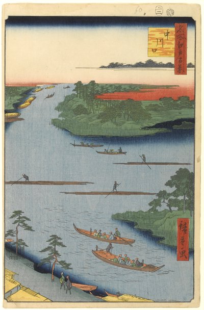 Boca do Rio Nakagawa, No.70 de Cem Vistas Famosas de Edo, 1857 (xilogravura) de Utagawa Hiroshige