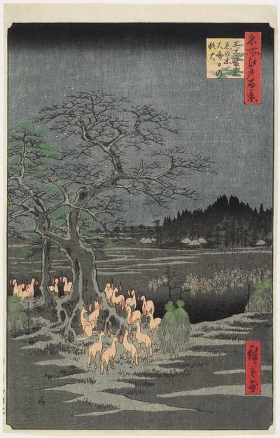 Véspera de Ano Novo Foxfires em Nettle Tree, O_ji, setembro de 1857 de Utagawa Hiroshige