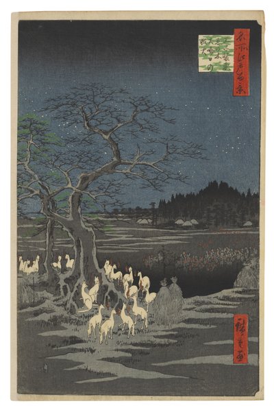 Fogos de raposa na véspera de Ano Novo junto à Árvore da Mudança, Ōji de Utagawa Hiroshige