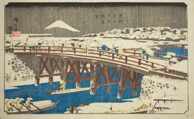 Nihon Bridge in Snow (Nihonbashi setchu), da série "Lugares Famosos na Capital Oriental (Toto meisho)" de Utagawa Hiroshige