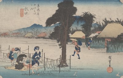 No. 51 &39;Minakuchi: famosas cavas de cabaço secas&39; de 53 estações do Tokaido, c.1833 de Utagawa Hiroshige