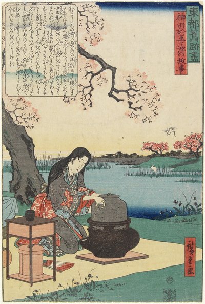 Old Sotry da Lagoa Otama em Kanda, início do século 19 de Utagawa Hiroshige