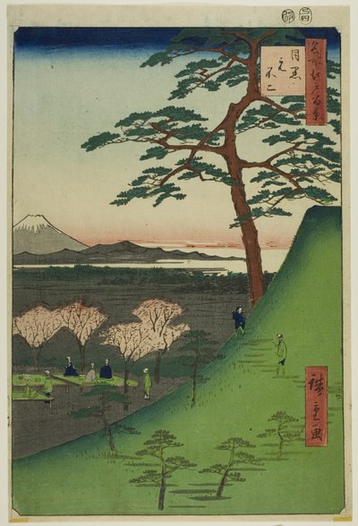 Fuji original, Meguro (Meguro Moto-Fuji), da série "Cem Vistas Famosas de Edo (Meisho Edo hyakkei)" de Utagawa Hiroshige