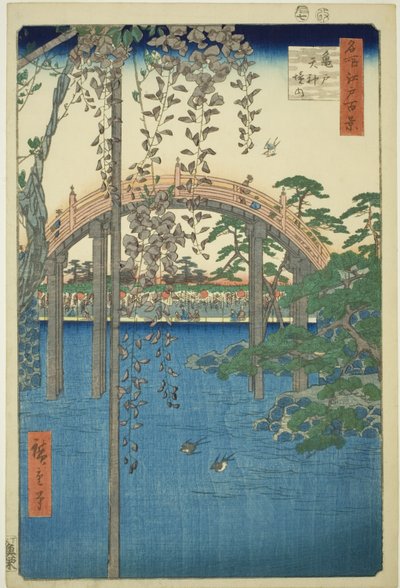Recintos de Kameido Tenjin Shline (precintos de Kameido Tenjin), da série ”Ridge dre d fa net s Views of Edo (Cem pontos turísticos famosos de Edo)” de Utagawa Hiroshige