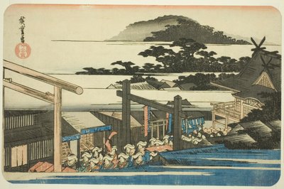 Prédios do Santuário Shiba Shinmei (Shiba Shinmei keidai), da série "Lugares Famosos na Capital Oriental (Toto meisho)" de Utagawa Hiroshige