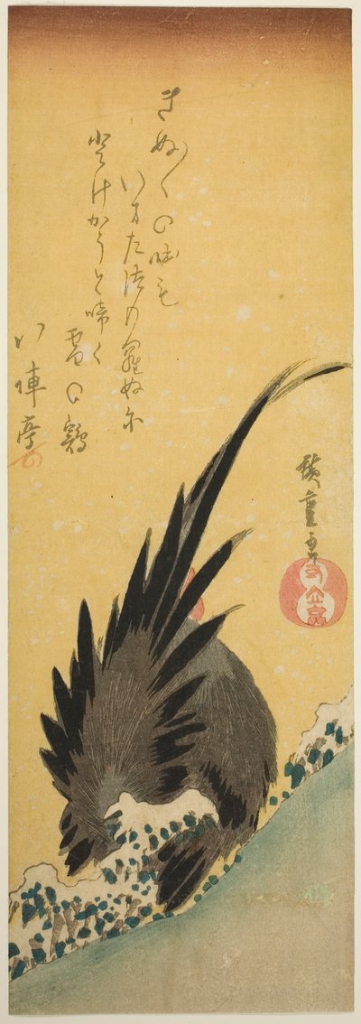 Galo em uma encosta no inverno de Utagawa Hiroshige