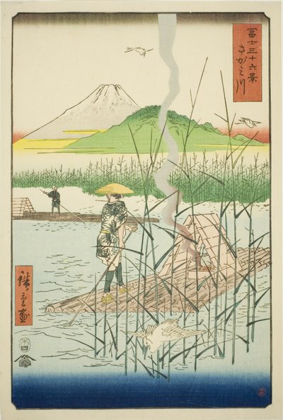 Rio Sagami (Sagamigawa), da série "Trinta e seis vistas do Monte Fuji (Fuji sanjurokkei)" de Utagawa Hiroshige