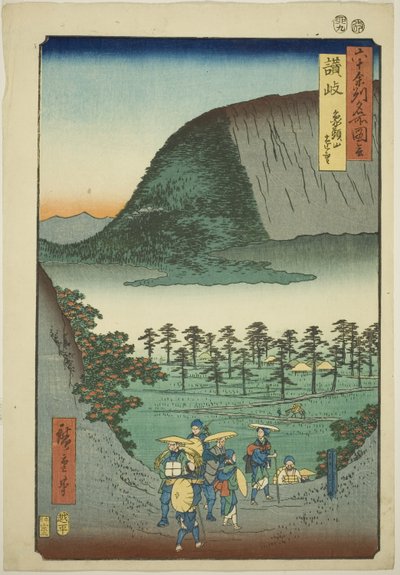 Província de Sanuki: Vista Distante do Monte Zozu (Sanuki, Zozusan enbo), da série "Lugares Famosos nas Sessenta Províncias Estranhas (Rokujuyoshu meisho zue)" de Utagawa Hiroshige