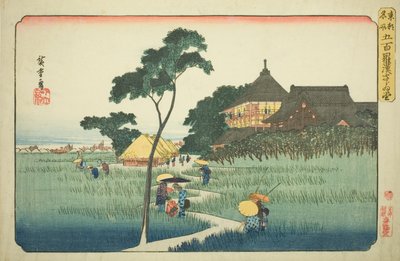 Sazai Hall no Templo dos Quinhentos Arhats (Gohyaku rakan Sazaido), da série "Lugares Famosos na Capital Oriental (Toto meisho)" de Utagawa Hiroshige