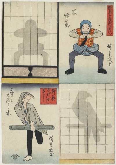 Figuras das Sombras de uma Lanterna e um Falcão, c.1842 (impressão em xilogravura a cores) de Utagawa Hiroshige