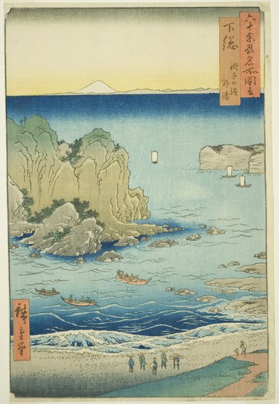 Província de Shimosa: Praia de Choshi na Baía Exterior (Shimosa, Choshi no hama Toura), da série "Lugares Famosos nas Sessenta Províncias Estranhas (Rokujuyoshu meisho zue)" de Utagawa Hiroshige