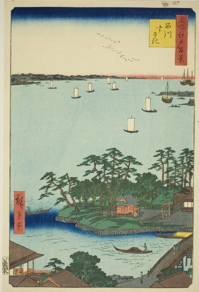 Shinagawa Susaki (Shinagawa Susaki), de tem teserie s "Ridge branch d red fanet s Vistas de Edo (cem vistas de Edo)" de Utagawa Hiroshige