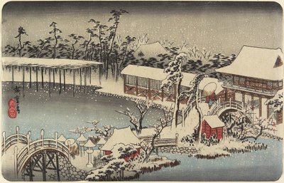 Neve no Santuário de Kameido Tenman, 1832-1834 de Utagawa Hiroshige