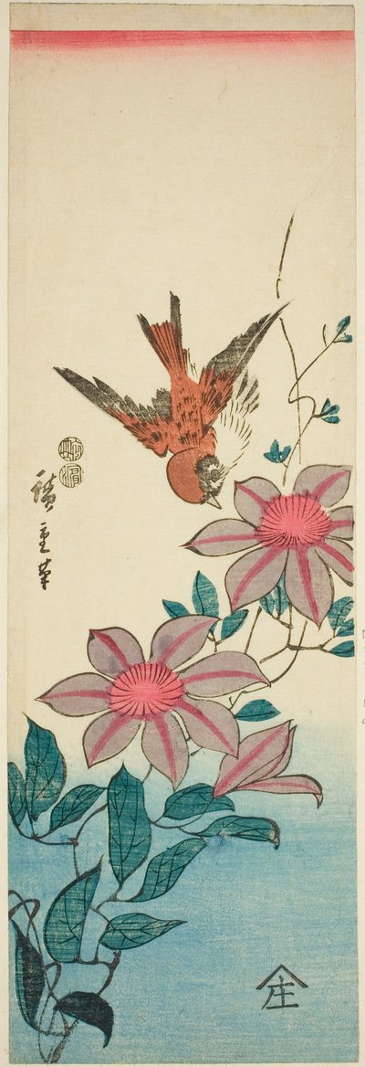 Pardal e clematite de Utagawa Hiroshige