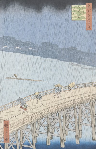 Chuveiro repentino na ponte Ohashi em Ataka, da série "100 Vistas de Edo", 1857 (impressão em xilogravura) (ver também 66101) de Utagawa Hiroshige