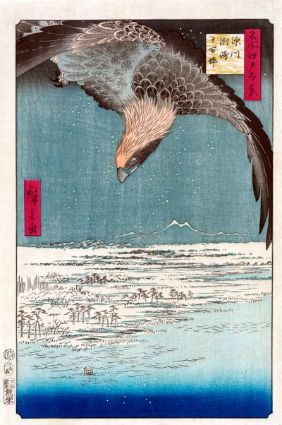 Susaki e a planície de Jumantsubo perto de Fukagawa, 1856-1858. de Utagawa Hiroshige