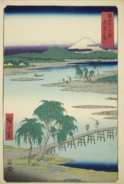 Rio Tama na província de Musashi (Musashi Tamagawa), da série "Trinta e seis vistas do Monte Fuji (Fuji sanjurokkei)" de Utagawa Hiroshige